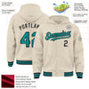 Custom Cream Teal-Black Bomber Full-Snap Varsity Letterman Hoodie Jacket