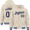 Custom Cream Navy-White Bomber Full-Snap Varsity Letterman Hoodie Jacket