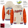 Custom Cream Orange Royal-White Bomber Full-Snap Varsity Letterman Two Tone Hoodie Jacket