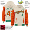 Custom Cream Orange Kelly Green-White Bomber Full-Snap Varsity Letterman Two Tone Hoodie Jacket