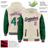 Custom Cream Kelly Green-Pink Bomber Full-Snap Varsity Letterman Two Tone Hoodie Jacket