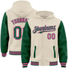 Custom Cream Kelly Green-Pink Bomber Full-Snap Varsity Letterman Two Tone Hoodie Jacket