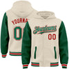 Custom Cream Kelly Green Red-White Bomber Full-Snap Varsity Letterman Two Tone Hoodie Jacket