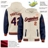 Custom Cream Navy-Orange Bomber Full-Snap Varsity Letterman Two Tone Hoodie Jacket