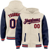 Custom Cream Navy Red-White Bomber Full-Snap Varsity Letterman Two Tone Hoodie Jacket