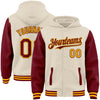 Custom Cream Crimson-Gold Bomber Full-Snap Varsity Letterman Two Tone Hoodie Jacket