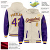 Custom Cream Purple Gold-White Bomber Full-Snap Varsity Letterman Two Tone Hoodie Jacket