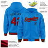 Custom Powder Blue Red-Black Bomber Full-Snap Varsity Letterman Hoodie Jacket