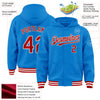 Custom Powder Blue Red-White Bomber Full-Snap Varsity Letterman Hoodie Jacket