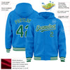 Custom Powder Blue Kelly Green-White Bomber Full-Snap Varsity Letterman Hoodie Jacket