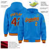 Custom Powder Blue Crimson-Gold Bomber Full-Snap Varsity Letterman Hoodie Jacket