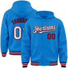 Custom Powder Blue Navy-Red Bomber Full-Snap Varsity Letterman Hoodie Jacket