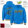 Custom Powder Blue Royal-Yellow Bomber Full-Snap Varsity Letterman Hoodie Jacket