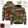 Custom Camo Red-Black Bomber Full-Snap Varsity Letterman Salute To Service Hoodie Jacket