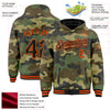 Custom Camo Black-Orange Bomber Full-Snap Varsity Letterman Salute To Service Hoodie Jacket