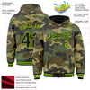 Custom Camo Black-Neon Green Bomber Full-Snap Varsity Letterman Salute To Service Hoodie Jacket