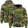 Custom Camo Black-Neon Green Bomber Full-Snap Varsity Letterman Salute To Service Hoodie Jacket