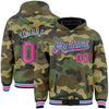 Custom Camo Pink Black-Light Blue Bomber Full-Snap Varsity Letterman Salute To Service Hoodie Jacket