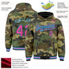 Custom Camo Pink Black-Sky Blue Bomber Full-Snap Varsity Letterman Salute To Service Hoodie Jacket