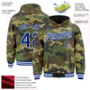 Custom Camo Royal-White Bomber Full-Snap Varsity Letterman Salute To Service Hoodie Jacket