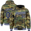 Custom Camo Navy-White Bomber Full-Snap Varsity Letterman Salute To Service Hoodie Jacket