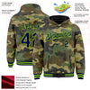 Custom Camo Navy-Neon Green Bomber Full-Snap Varsity Letterman Salute To Service Hoodie Jacket