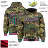 Custom Camo Kelly Green-Pink Bomber Full-Snap Varsity Letterman Salute To Service Hoodie Jacket