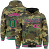 Custom Camo Kelly Green-Pink Bomber Full-Snap Varsity Letterman Salute To Service Hoodie Jacket