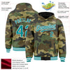 Custom Camo Teal-White Bomber Full-Snap Varsity Letterman Salute To Service Hoodie Jacket