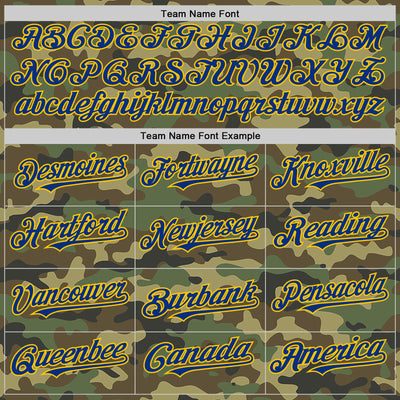 Custom Camo Royal-Yellow Bomber Full-Snap Varsity Letterman Salute To Service Hoodie Jacket