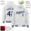 Custom White Navy Bomber Full-Snap Varsity Letterman Hoodie Jacket