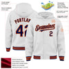 Custom White Navy-Orange Bomber Full-Snap Varsity Letterman Hoodie Jacket