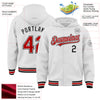 Custom White Red-Black Bomber Full-Snap Varsity Letterman Hoodie Jacket