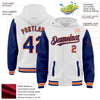 Custom White Royal-Orange Bomber Full-Snap Varsity Letterman Two Tone Hoodie Jacket