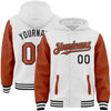 Custom White Texas Orange-Black Bomber Full-Snap Varsity Letterman Two Tone Hoodie Jacket