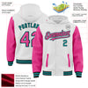 Custom White Pink Black-Teal Bomber Full-Snap Varsity Letterman Two Tone Hoodie Jacket