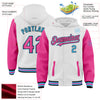 Custom White Pink Black-Sky Blue Bomber Full-Snap Varsity Letterman Two Tone Hoodie Jacket