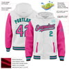 Custom White Pink Black-Aqua Bomber Full-Snap Varsity Letterman Two Tone Hoodie Jacket