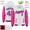 Custom White Pink Black-Purple Bomber Full-Snap Varsity Letterman Two Tone Hoodie Jacket