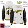 Custom White Black-Gold Bomber Full-Snap Varsity Letterman Two Tone Hoodie Jacket