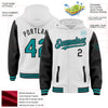 Custom White Teal-Black Bomber Full-Snap Varsity Letterman Two Tone Hoodie Jacket