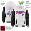 Custom White Light Blue Black-Pink Bomber Full-Snap Varsity Letterman Two Tone Hoodie Jacket