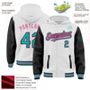 Custom White Aqua Black-Pink Bomber Full-Snap Varsity Letterman Two Tone Hoodie Jacket