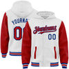 Custom White Red-Royal Bomber Full-Snap Varsity Letterman Two Tone Hoodie Jacket