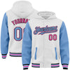 Custom White Light Blue Black-Pink Bomber Full-Snap Varsity Letterman Two Tone Hoodie Jacket