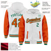 Custom White Orange-Kelly Green Bomber Full-Snap Varsity Letterman Two Tone Hoodie Jacket