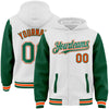 Custom White Kelly Green-Orange Bomber Full-Snap Varsity Letterman Two Tone Hoodie Jacket