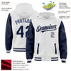 Custom White Navy-Gray Bomber Full-Snap Varsity Letterman Two Tone Hoodie Jacket