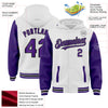 Custom White Purple-Black Bomber Full-Snap Varsity Letterman Two Tone Hoodie Jacket