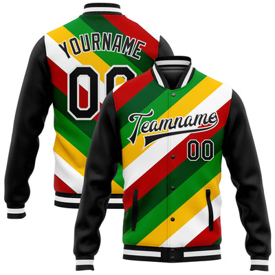 Custom Black White Christmas 3D Bomber Full-Snap Varsity Letterman Jacket